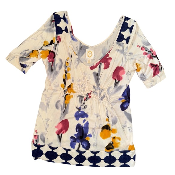 Anthropologie Ric Rac Floral Watercolor Short Sleeve Top - Picture 10 of 10